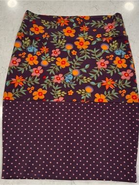 LuLaRoe Cassie Pencil Skirt Plum Floral Pink Polka Dot Orange Green Knee Length